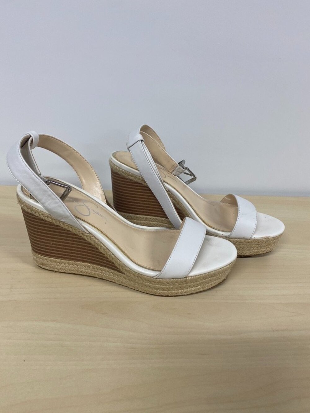 Jessica Simpson Maylra White Leather Espadrille Wedge Sandals Size 8